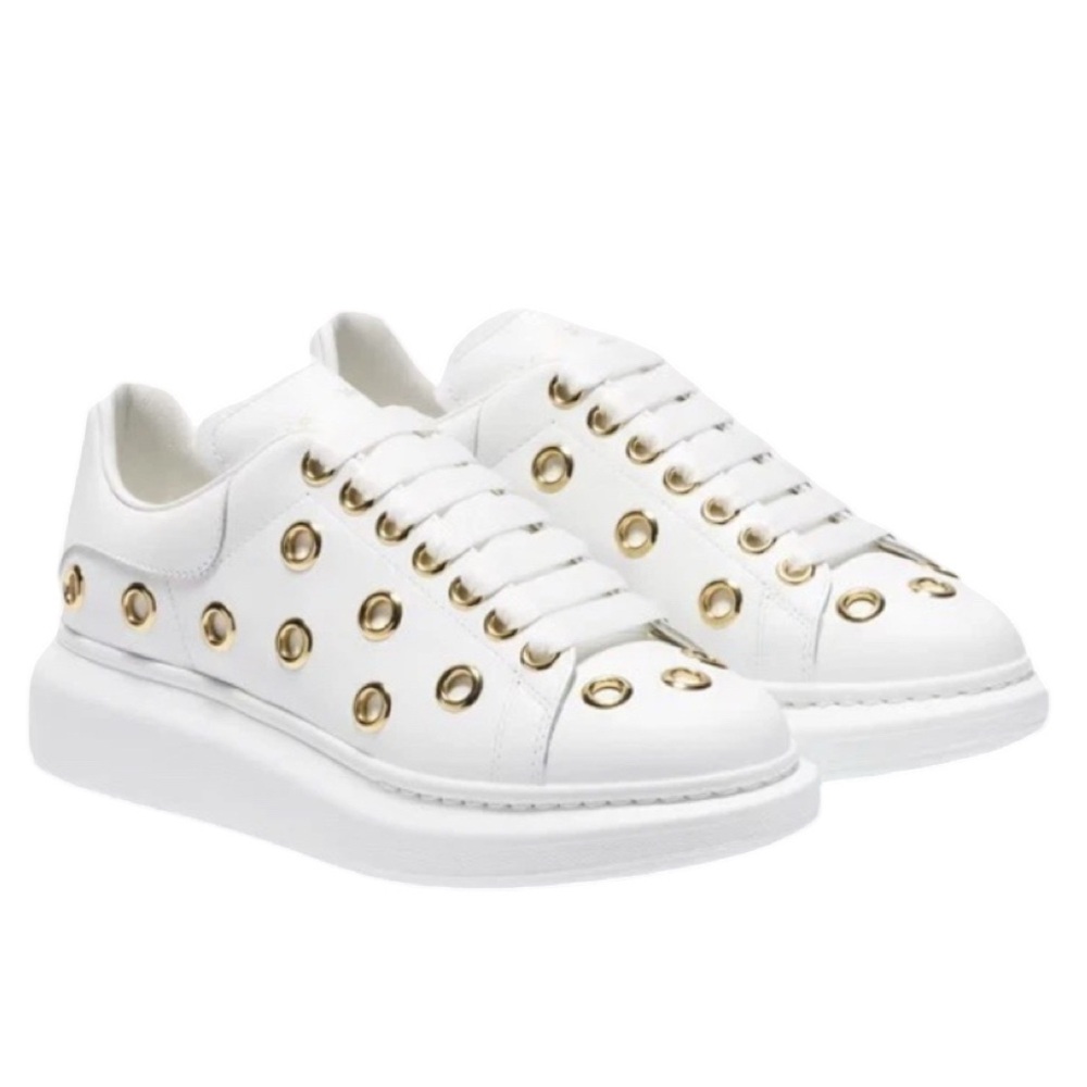NWOB Alexander McQueen Gold Eyelets White Leather Sneakers - EU 41 (US Sz 11) - Picture 2 of 9